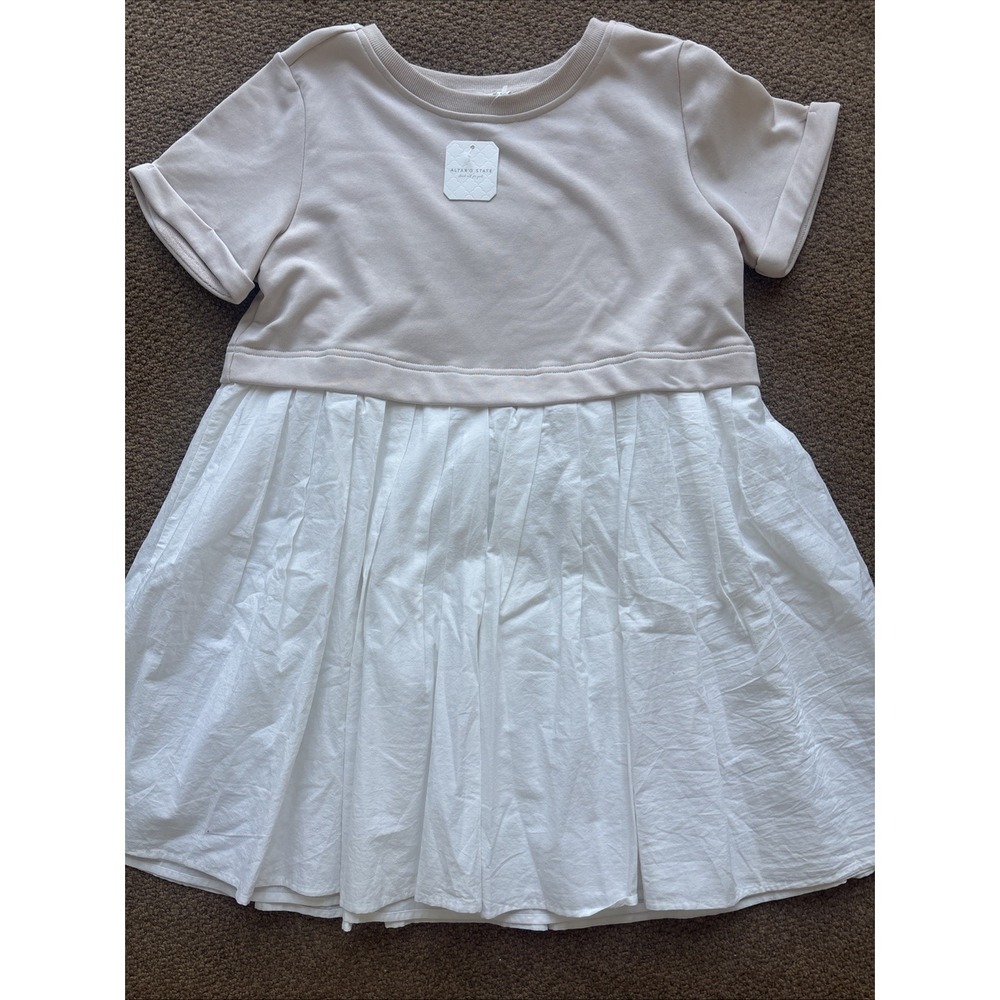 Altar'd State Natural White Colorblock Short Sleeve Twofer Dress Short Size M